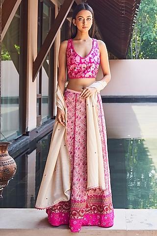 pink & white chikankari lehenga set