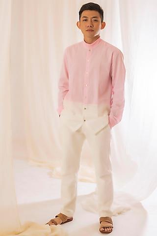 pink & white handwoven cotton stripe shirt