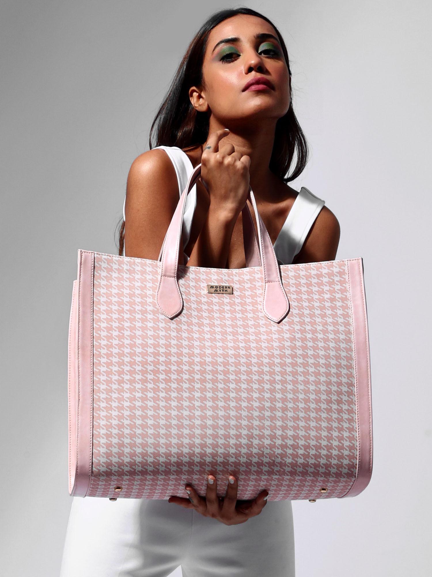 pink & white houndstooth cosmic tote