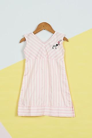 pink & white printed dress for girls