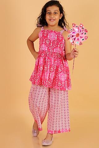 pink & white soft cotton striped sharara set for girls