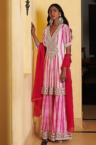 pink & white tie-dyed gharara set