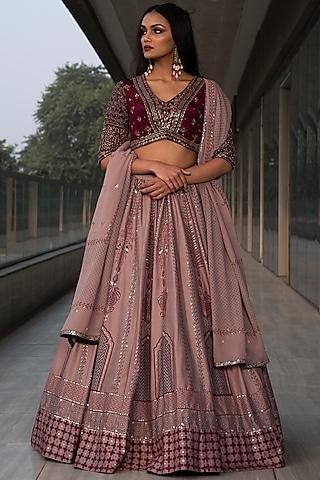 pink & wine embroidered lehenga set