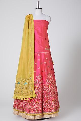 pink & yellow embroidered lehenga set