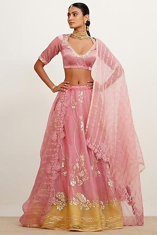 pink & yellow gajji silk lehenga set