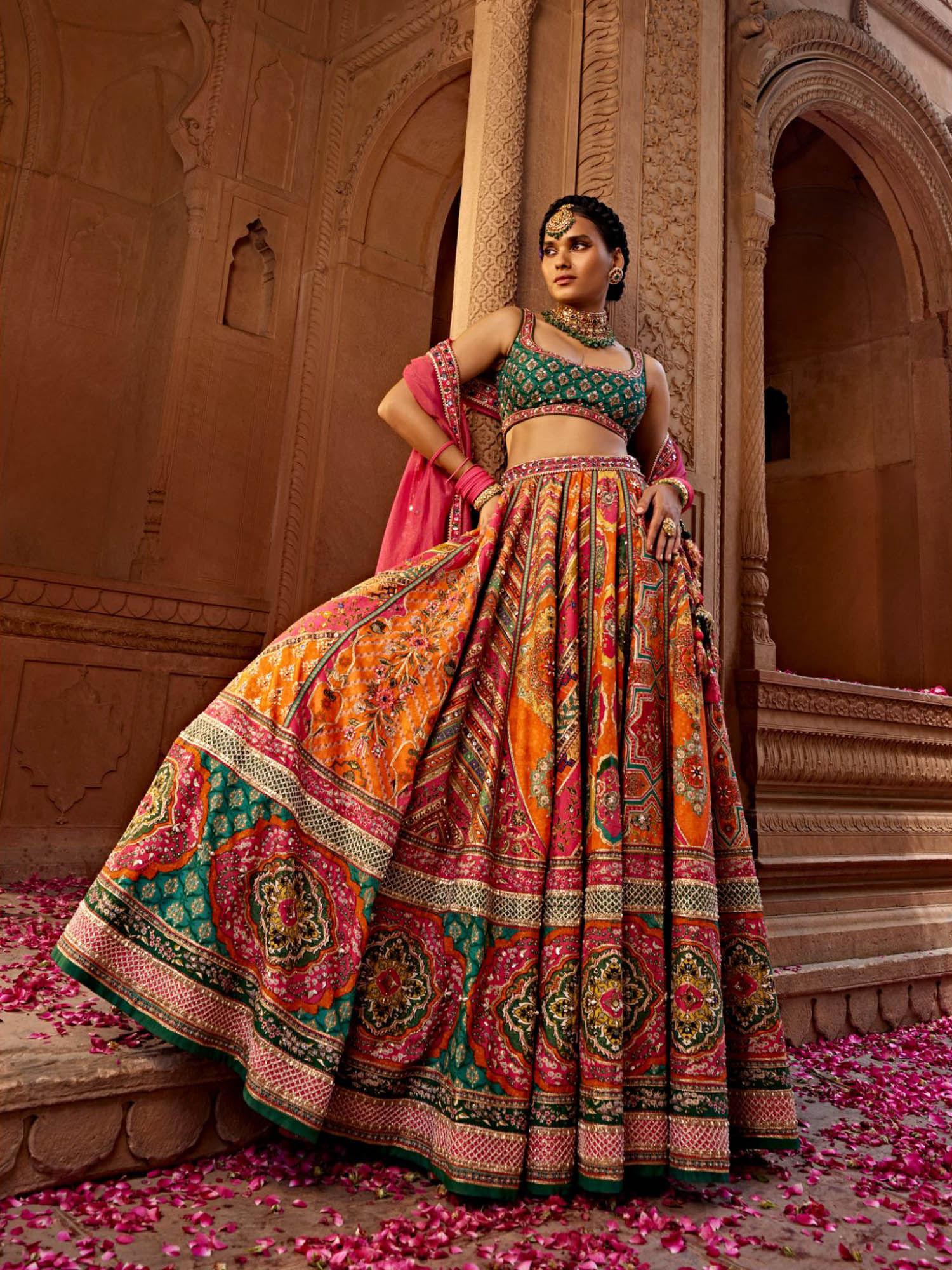 pink aadhya lehenga with blouse and dupatta (set of 3)