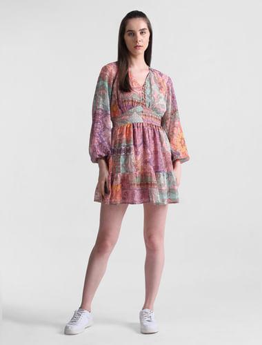 pink abstract print chiffon dress