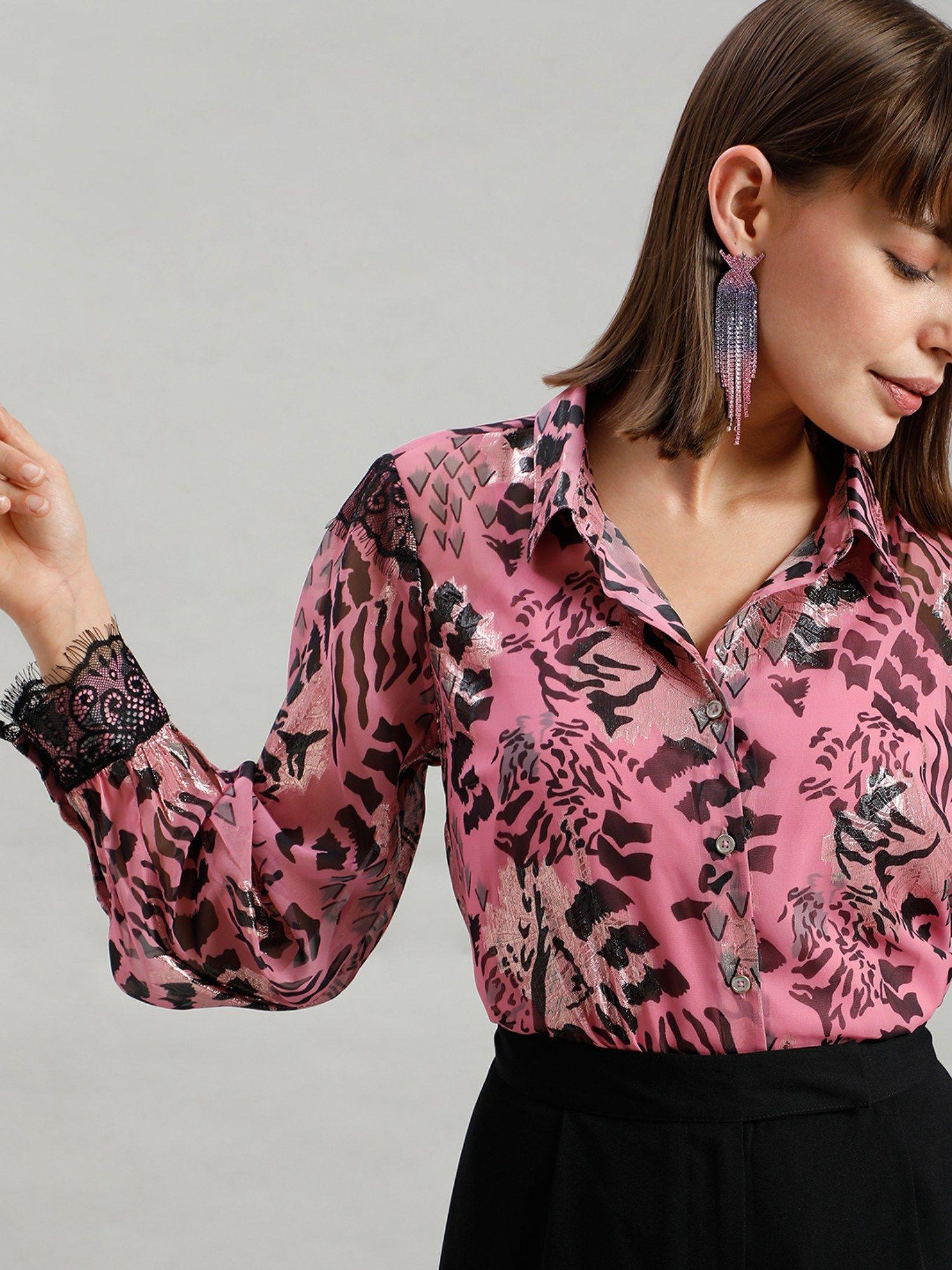 pink abstract print shirt