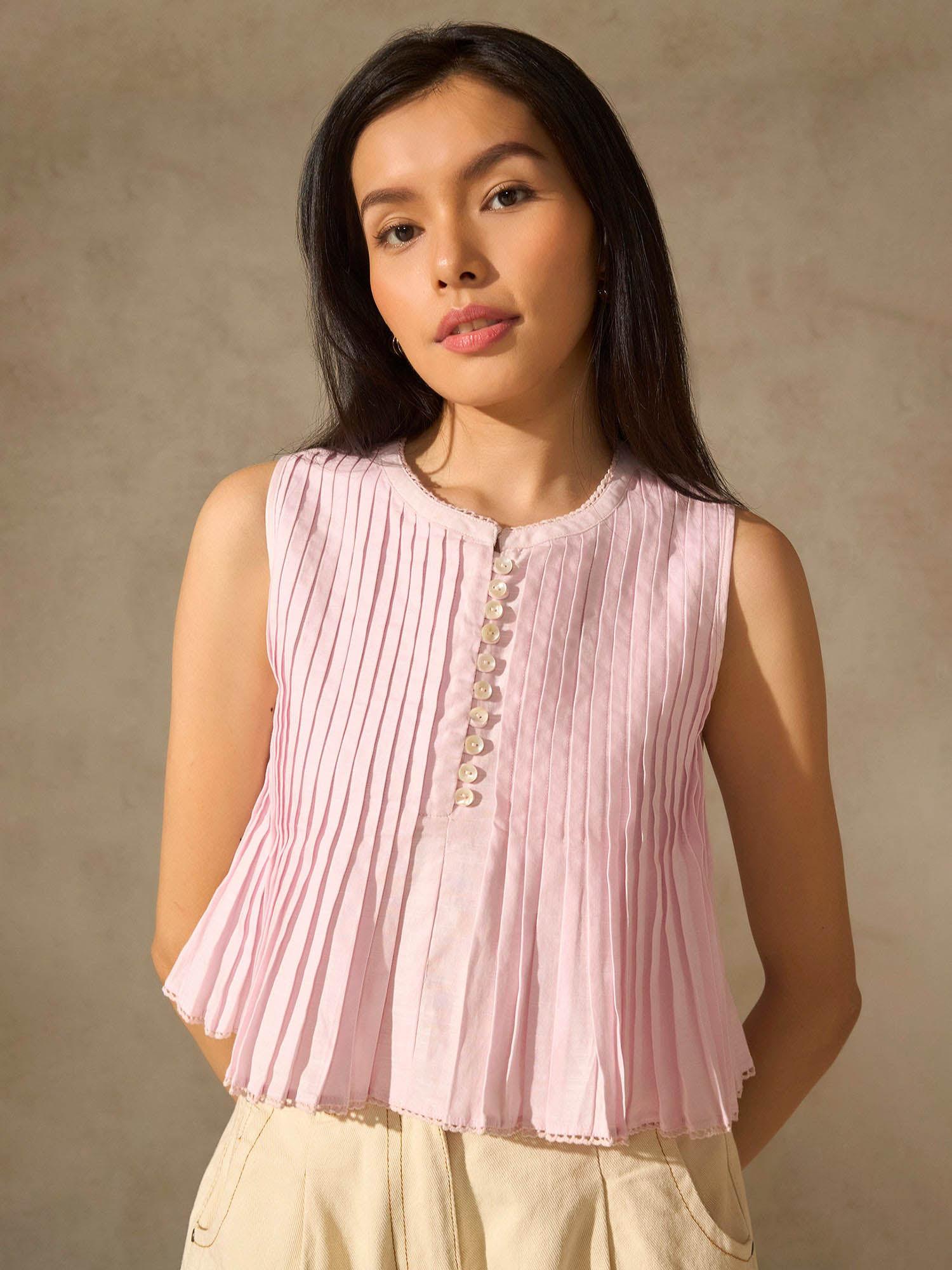 pink airy cotton pleat top