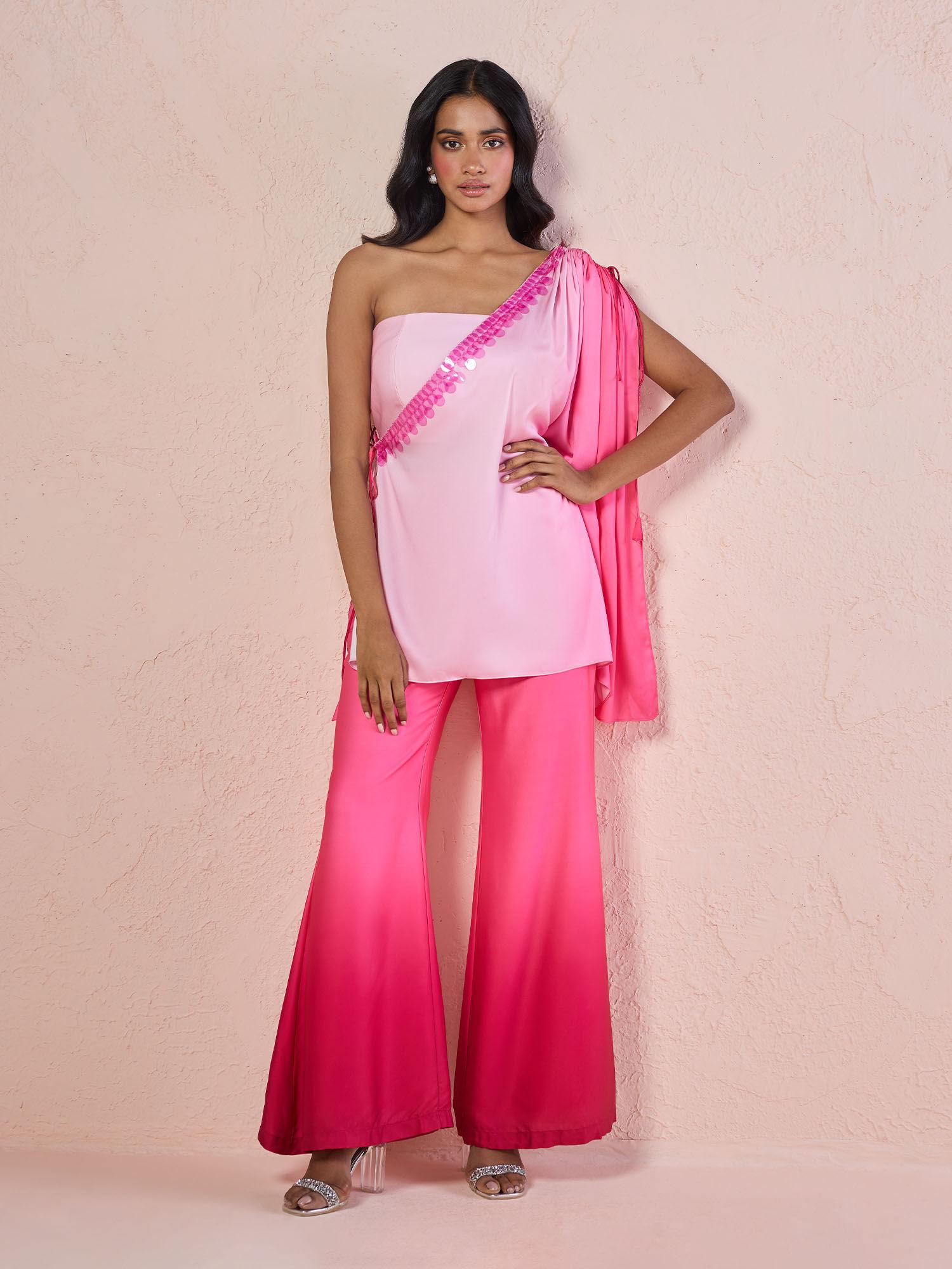 pink amore ombre one shoulder co-ord (set of 3)