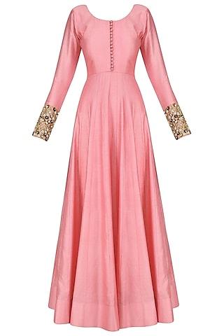 pink anarkali set with floral embroidered dupatta