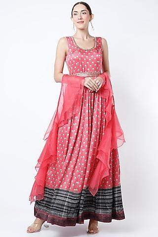 pink anarkali with dupatta