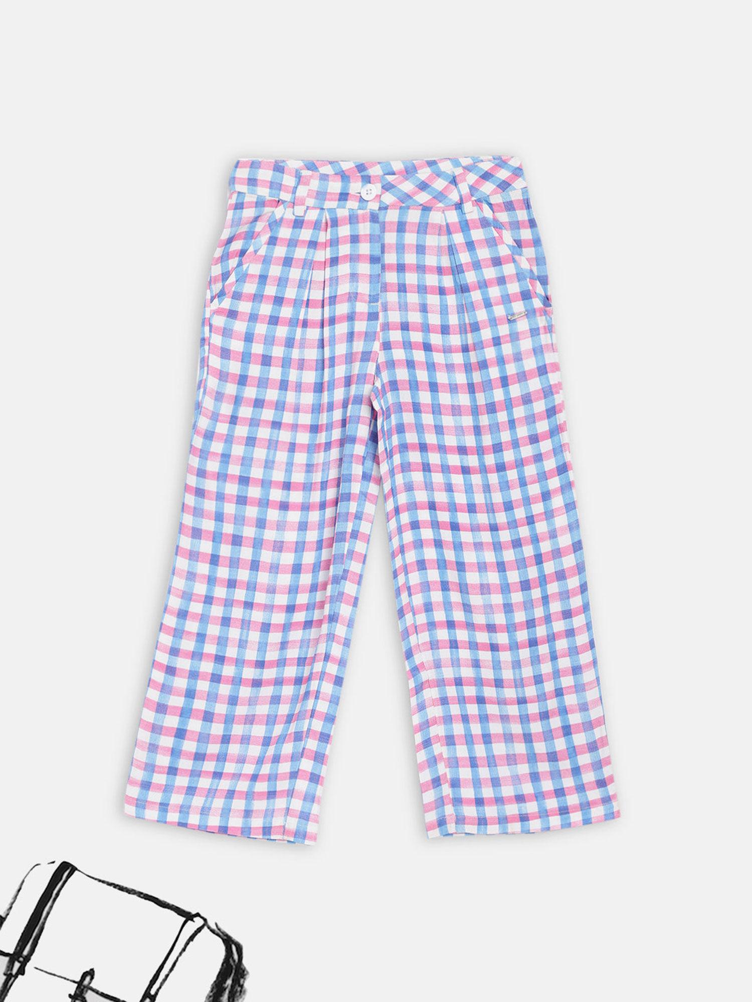 pink and blue checked regular fit trouser