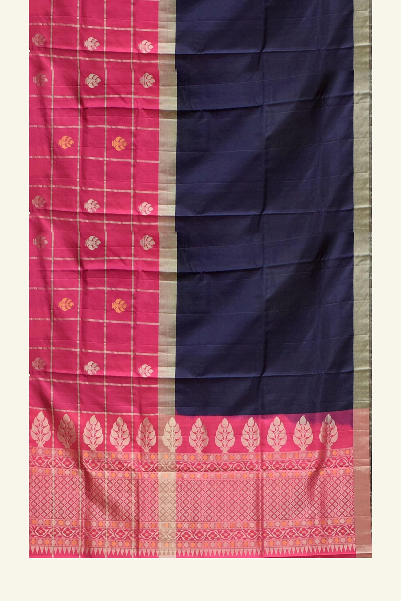 pink and blue half & half handloom silk saree