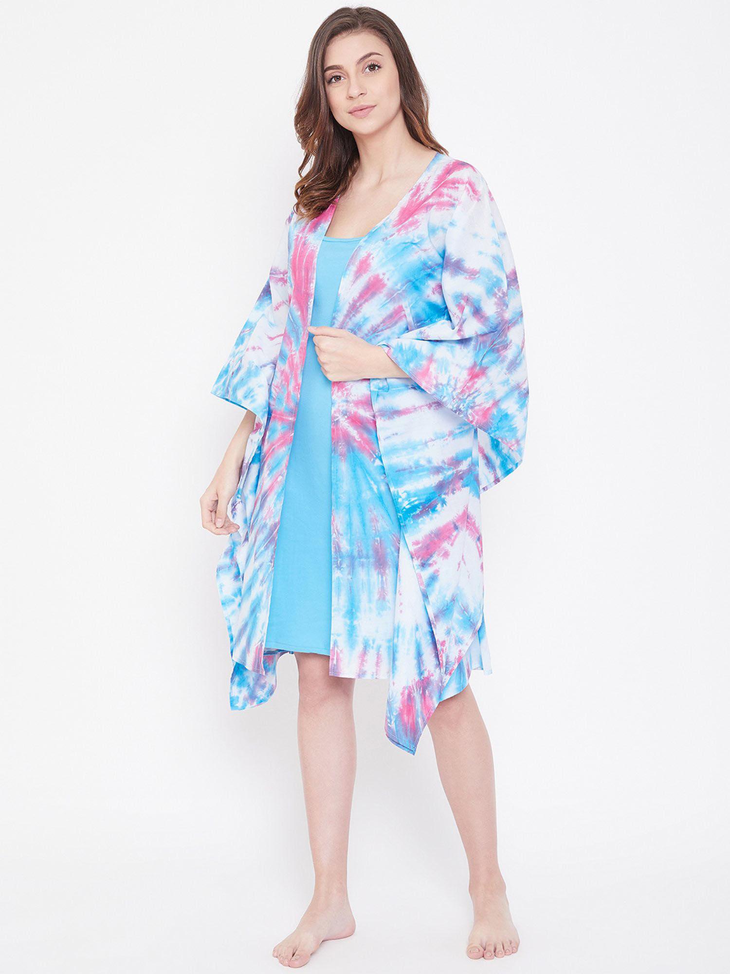 pink and blue tie-dye kaftan coverup