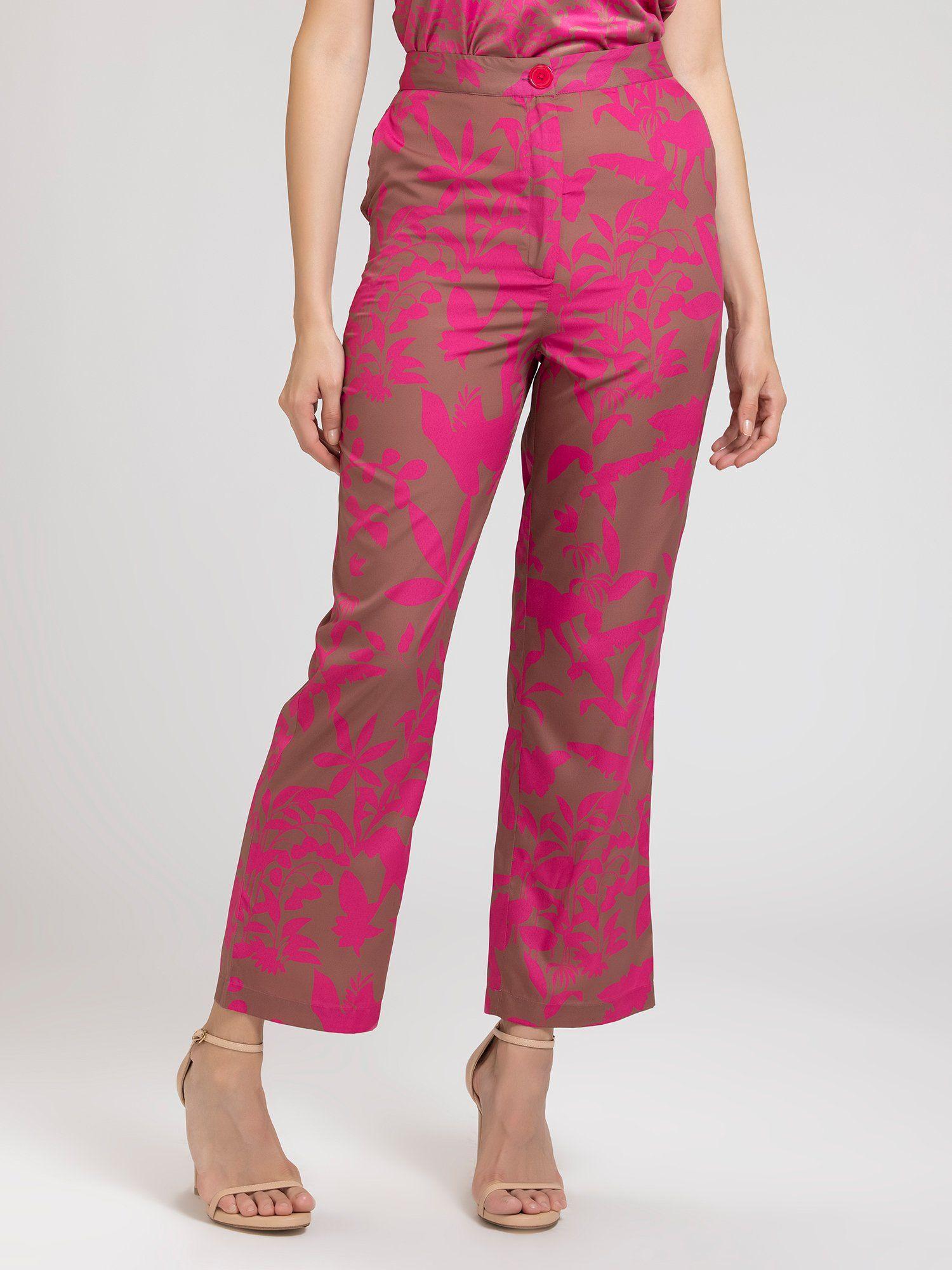 pink and brown printed regular casual trouser for women