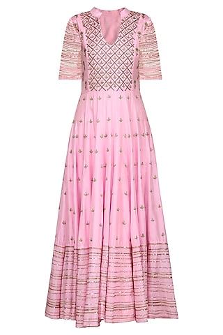 pink and green embroidered anarkali set