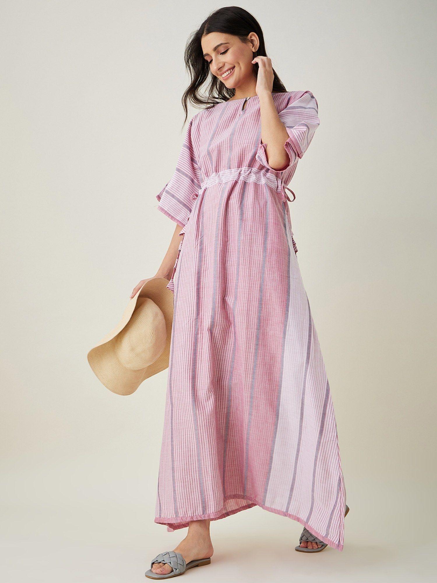 pink and grey striped nightdress