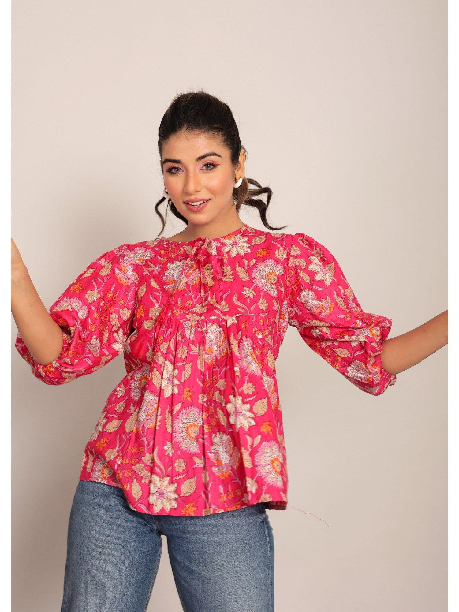 pink and multicolor floral summer top