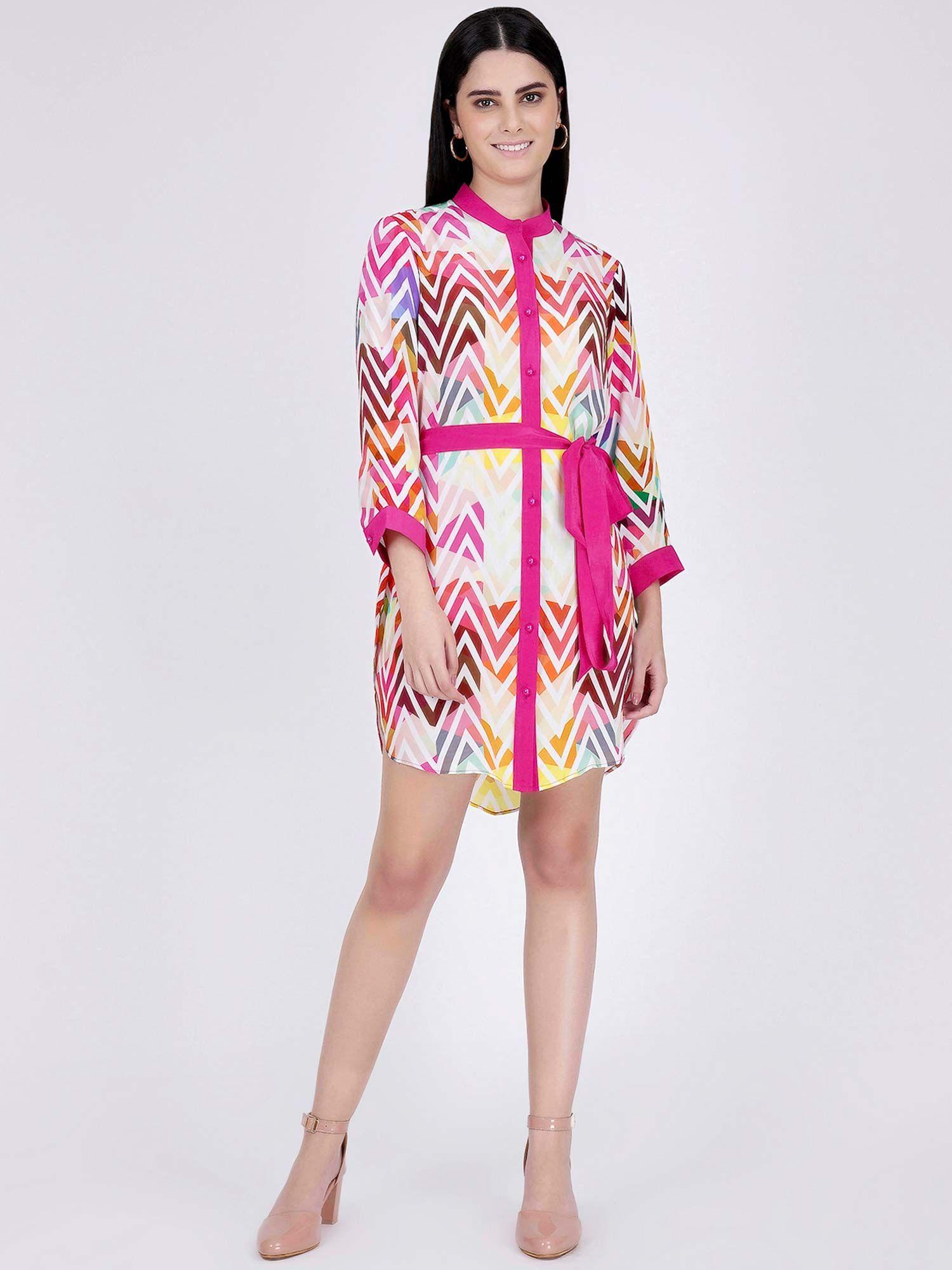 pink and white chevron shirt dress (set of 2)