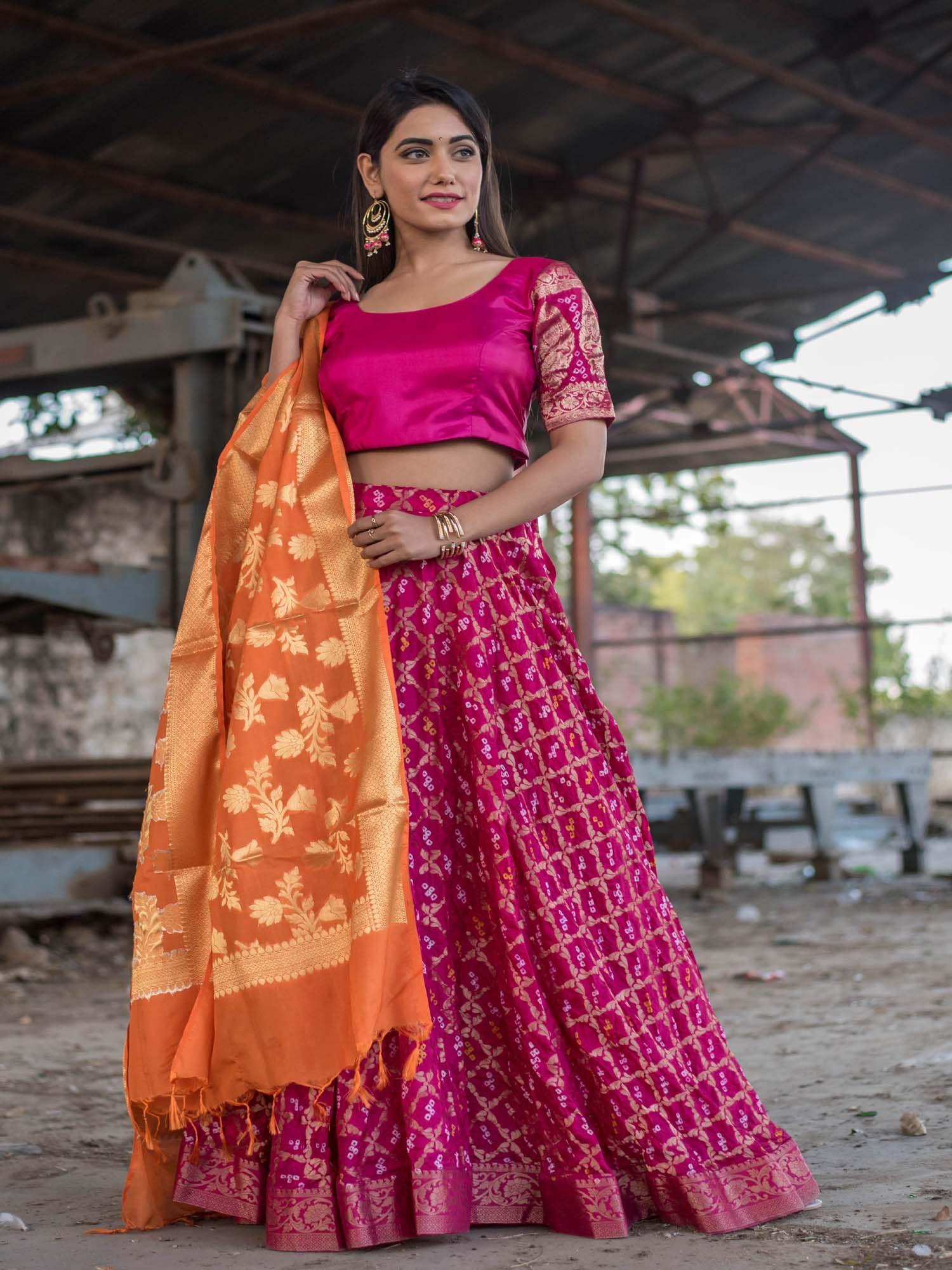 pink art silk lehenga set with banarasi dupatta