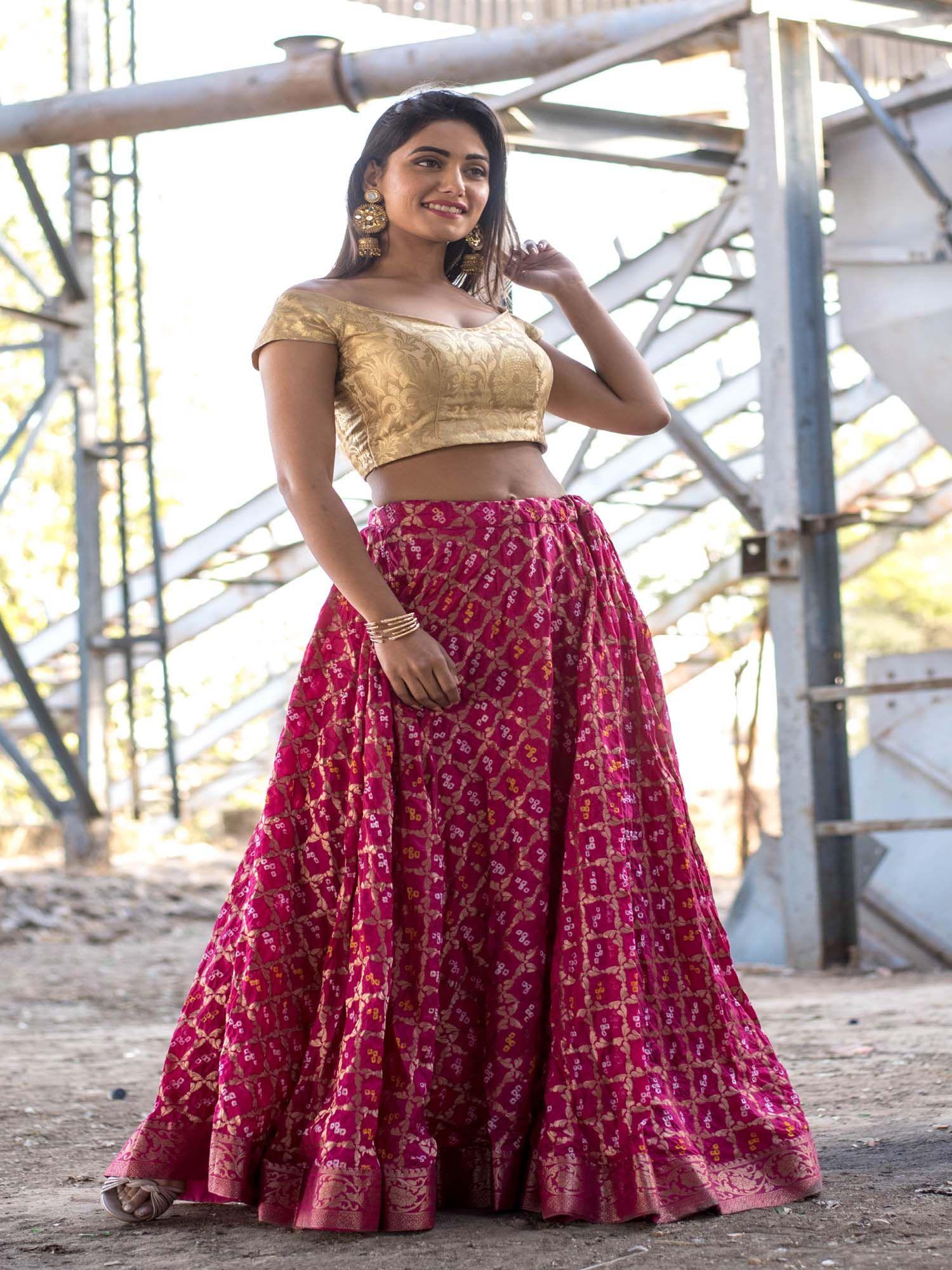 pink art silk lehenga with banarasi blouse