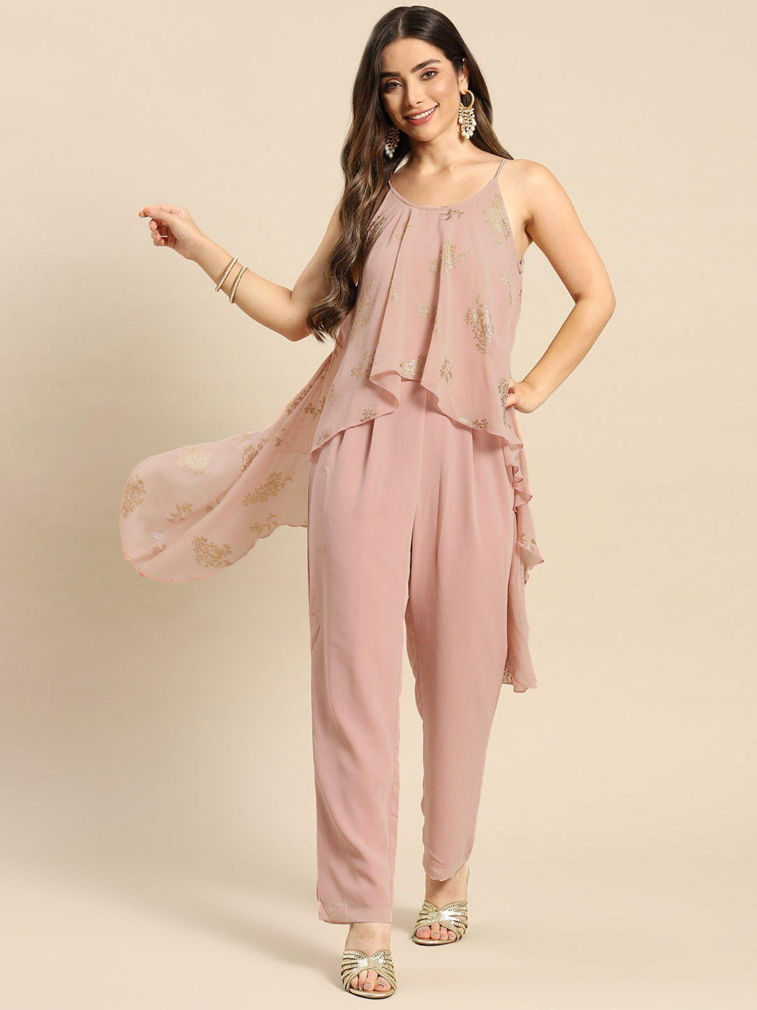 pink asymmetric drape jumpsuit
