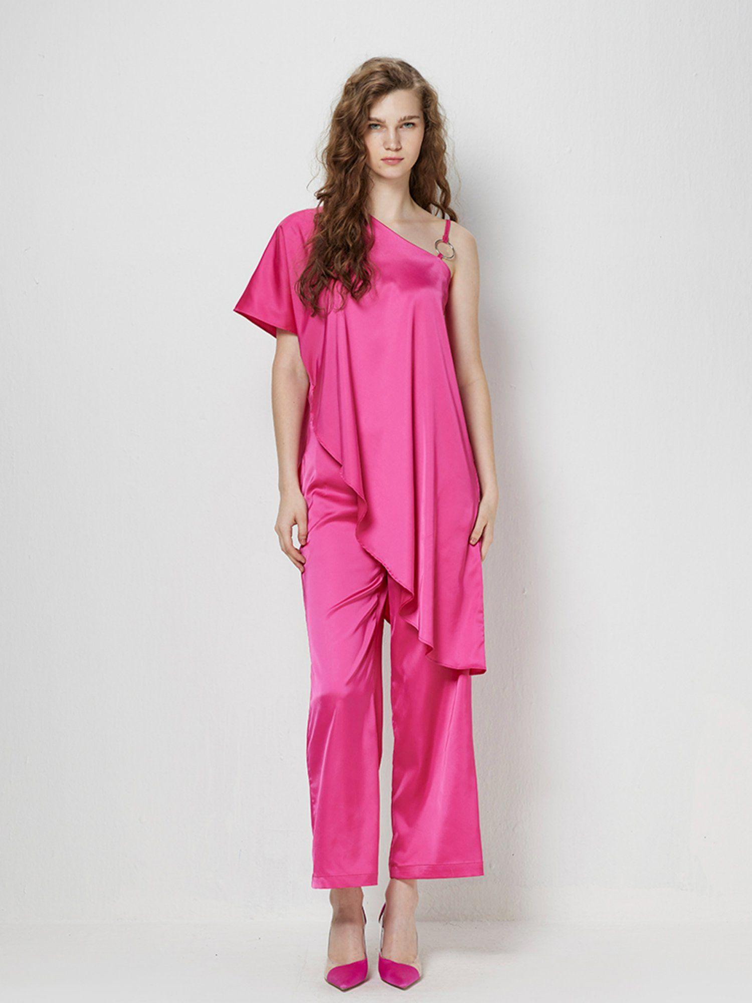 pink asymmetric satin top