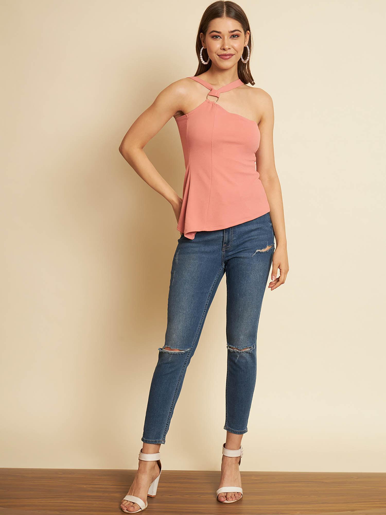 pink asymmetric strap top