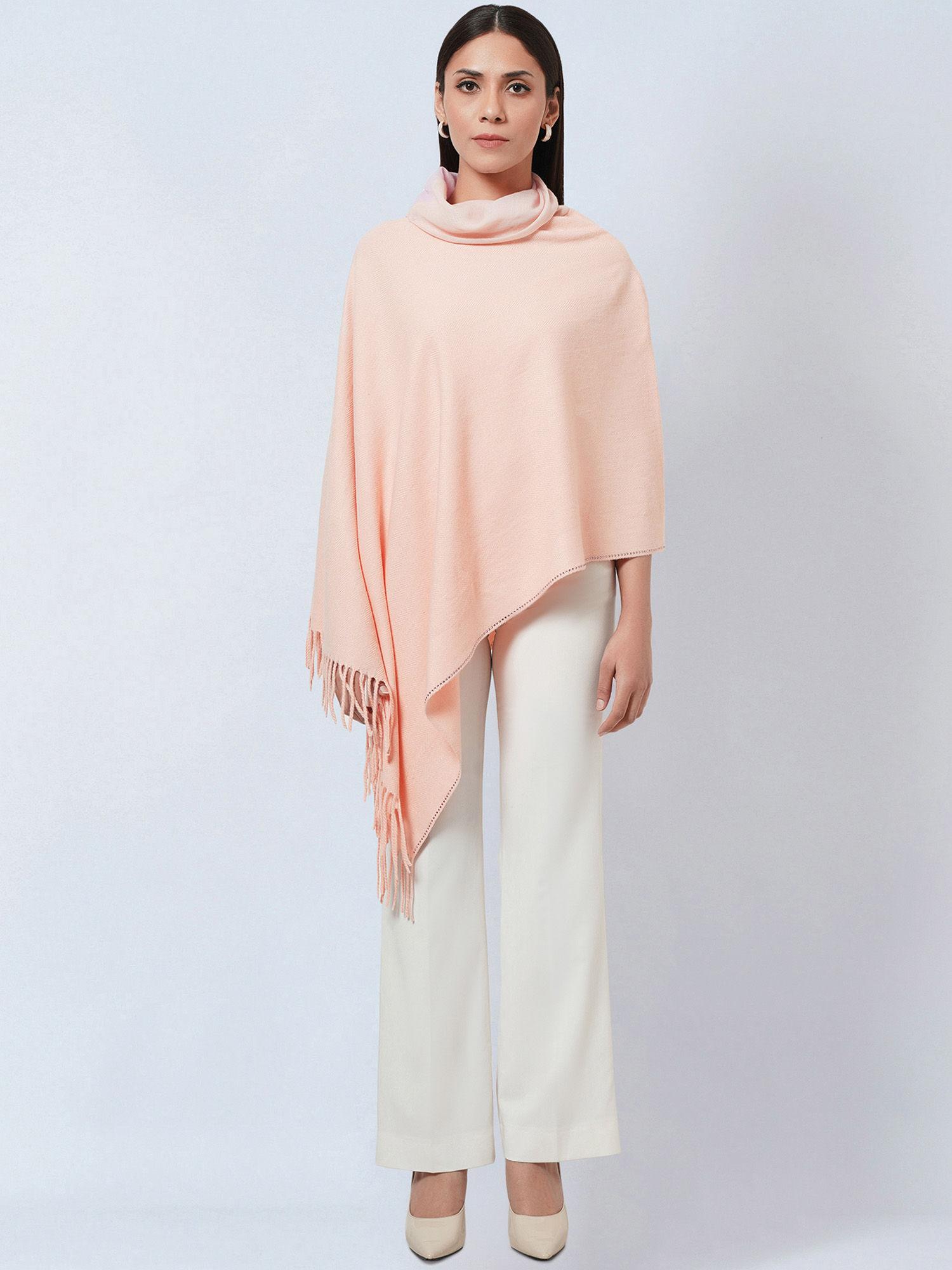 pink asymmetrical cowl neck embellished cashmere poncho