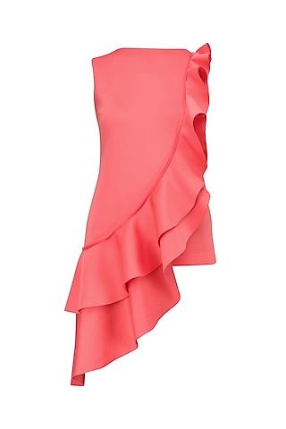 pink asymmetrical ruffle top