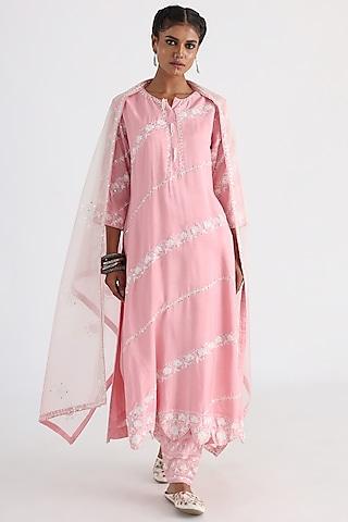 pink bam silk & taffeta embroidered kurta set