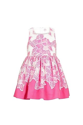 pink banana crepe embroidered dress for girls