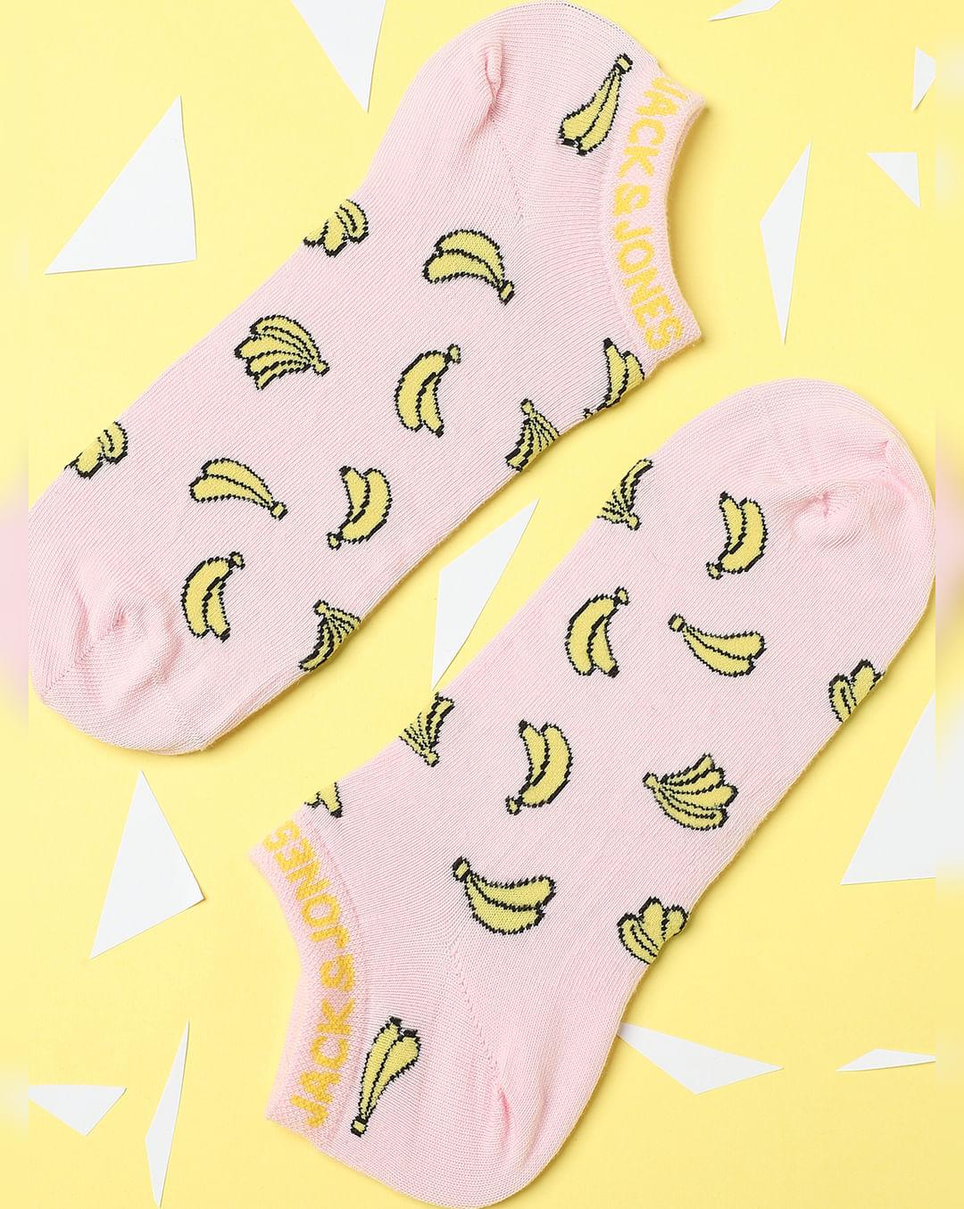 pink banana print ankle length socks