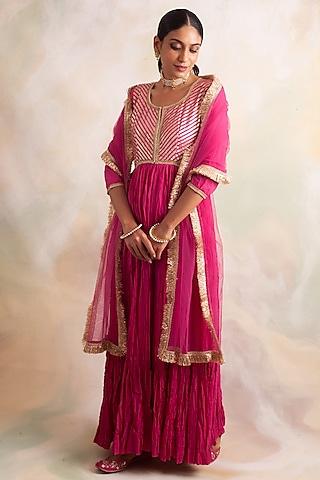 pink banarasi anarkali set