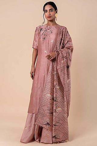 pink banarasi kadhwa kurta set