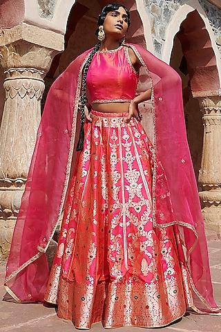 pink banarasi lehenga set