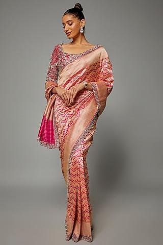 pink banarasi saree set