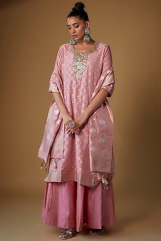 pink banarasi silk embroidered kurta set