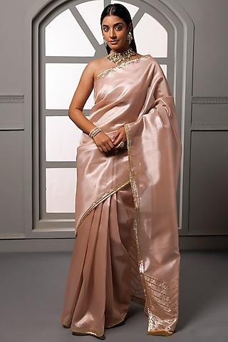pink banarasi tissue gota & sequins hand embroidered saree set