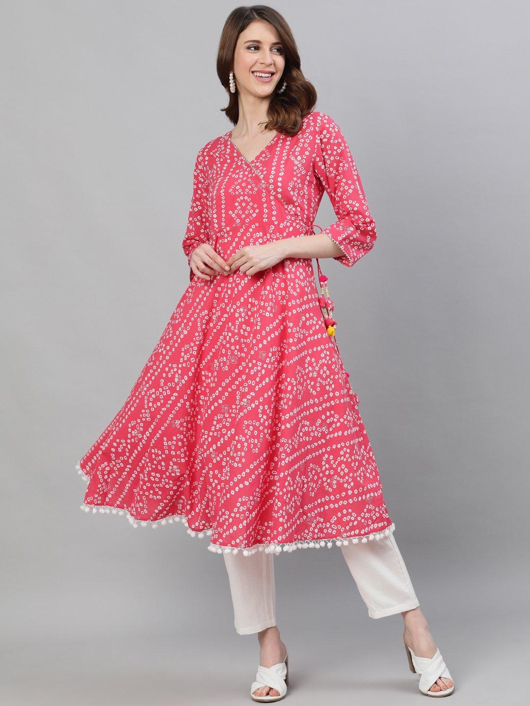 pink bandhani anarkali kurta