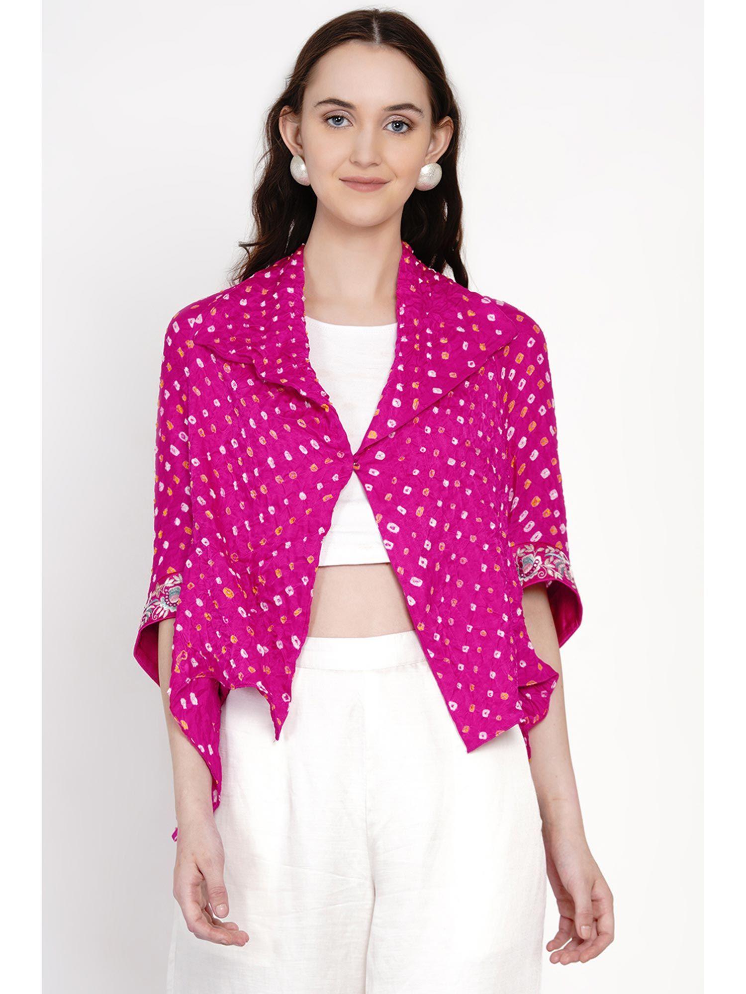 pink bandhani one button layover short jkt