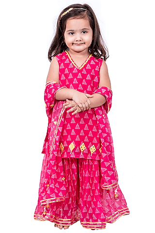 pink bandhani printed lehenga set for girls