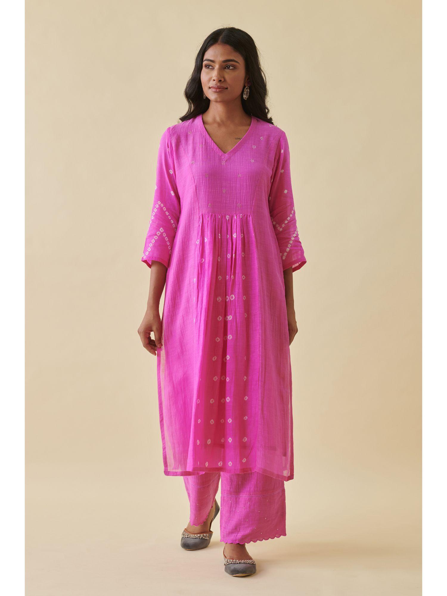 pink bandhani straight kurta