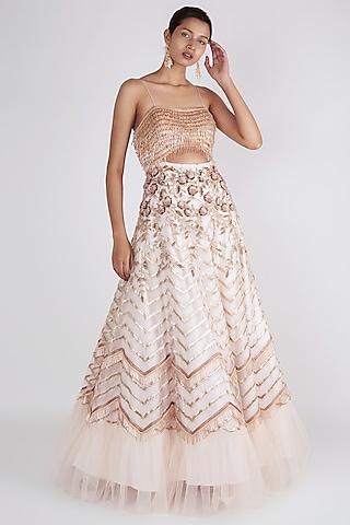 pink beads embroidered gown