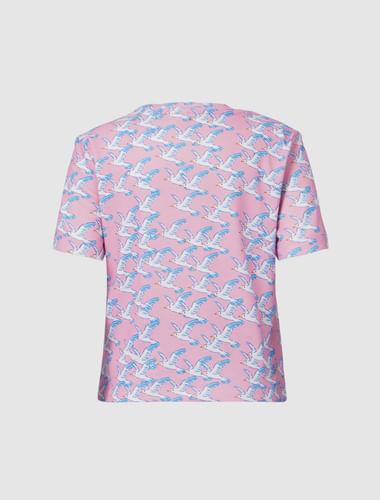 pink bird print t-shirt
