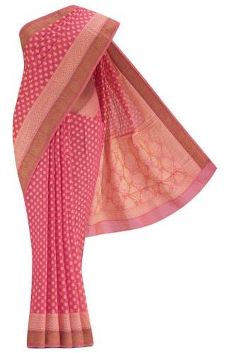 pink blended banarasi silk cotton saree