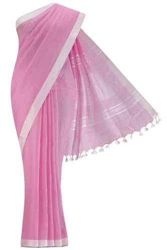 pink blended linen saree