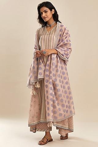 pink block printed asymmetrical kurta set