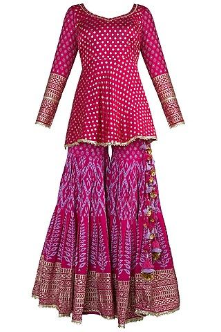 pink block printed lehenga set